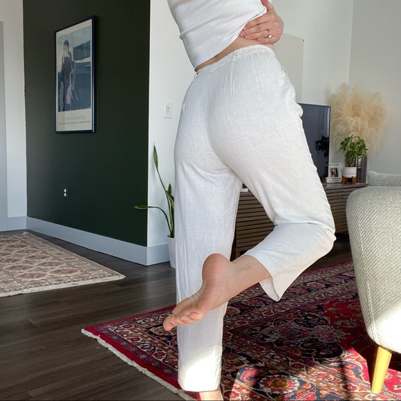 White Pants Vintage Tapered Leg Small High Rise Pleat Front Trouser Linen Blend - Picture 6 of 6